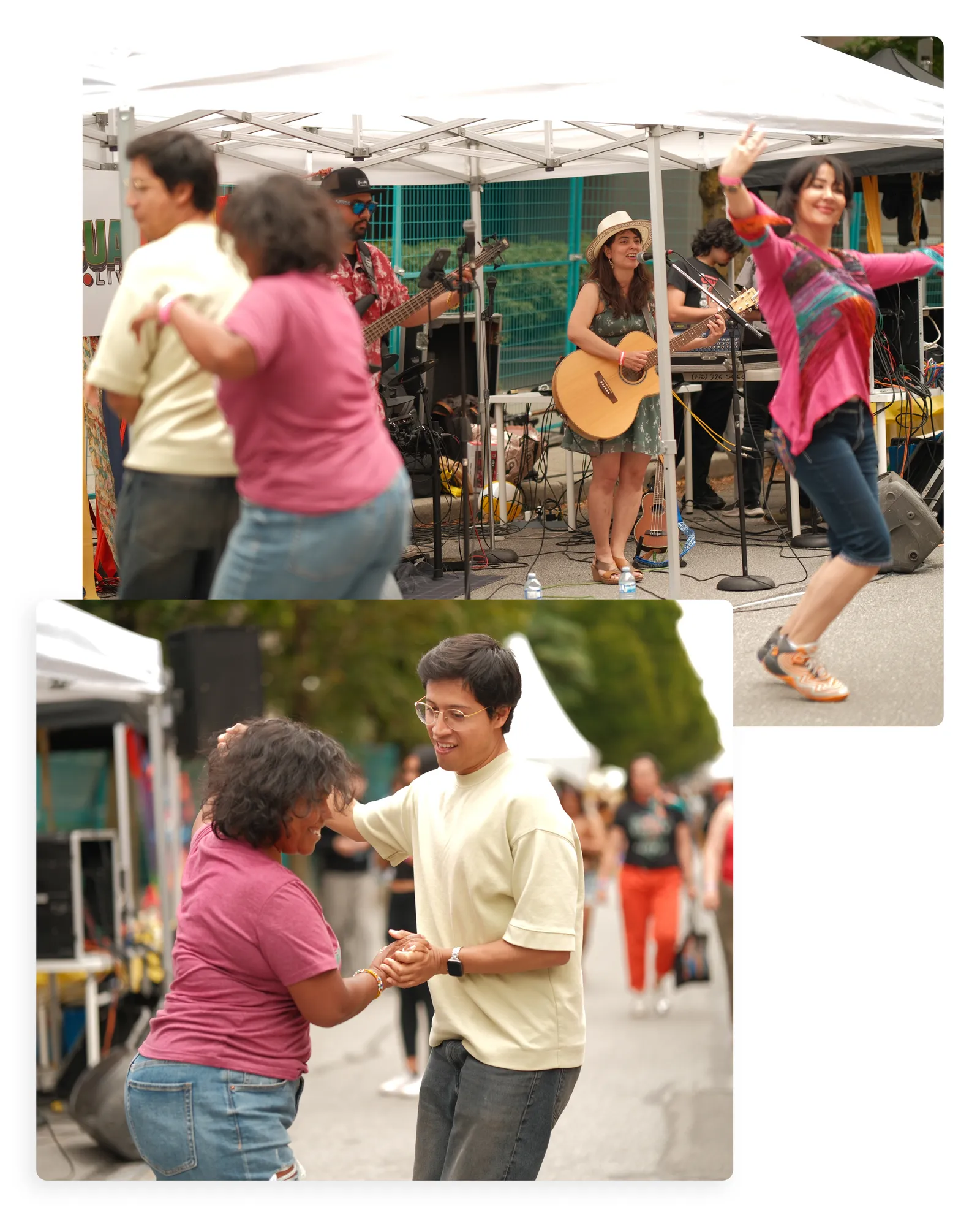 The audience dancing in front of the stage while Ani plays