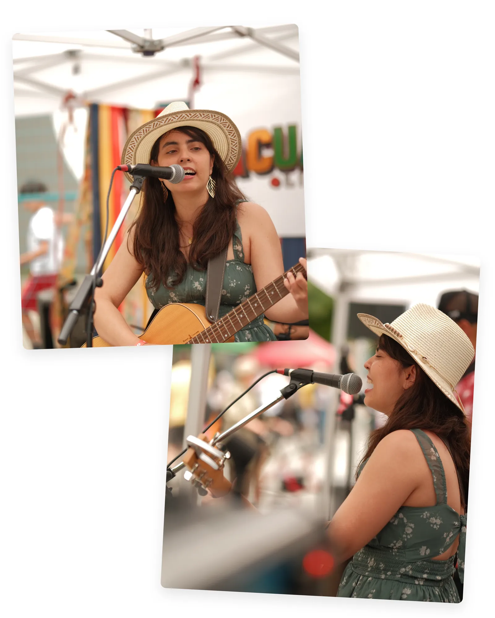 Ani singing with her guitar under the festival tent